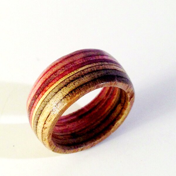 Recycled Skateboard Wood Ring Purple and Earth size 5