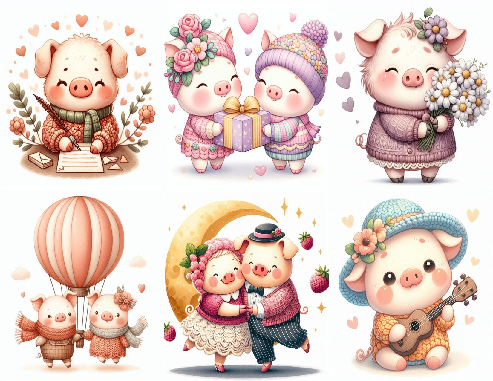 Romantic Pig Watercolor Clipart – Pigs PNG Images (commercial Use ...