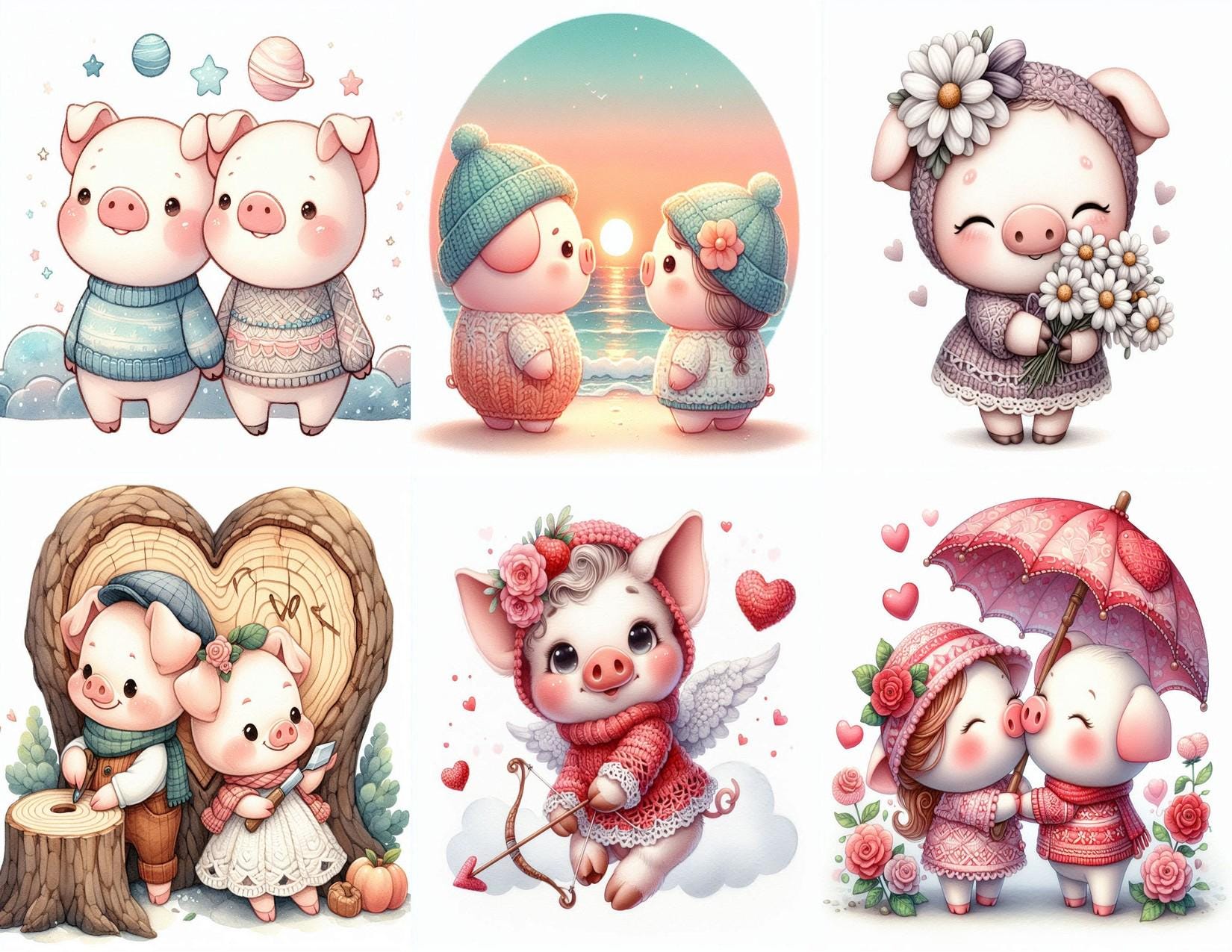 Romantic Pig Watercolor Clipart – Pigs PNG Images (commercial Use ...