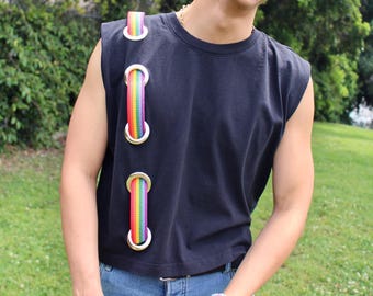 Pride Tank Top, Rainbow Strap & Grommets, Festival Clubwear, Haus of Missile
