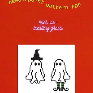 trick-or-treating witch and ghost girls - needlepoint PDF pattern