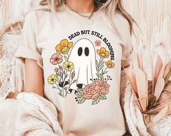 Dead But Still Blooming SVG | Funny Halloween T-Shirt Design | Trendy Ghost Boho Flowers Clipart | Digital Graphics SVG PNG Cut Files