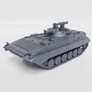 May include: A gray model of a military tank with a low profile, featuring a turret with a mounted gun and multiple wheels on each side. The tank has detailed surface features and is set against a plain background.