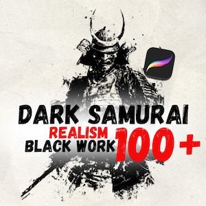 Samurai Tattoo Procreate-penslar | Mörk svart realismstämplar | 100+ Procreate-tatueringsschabloner
