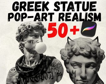 50 Greek Statue Pop-Art Realism Procreate Stamps | Tattoo Flash Bundle | Digital Download for Tattoo Artists