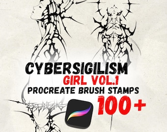 Cybersigilism Girl Procreate Stamps | Female Figure Tribal Tattoo Flash | Dark Futuristic Body Art Stencils