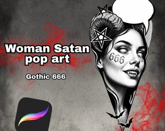 50 Procreate Stamp Brushes Dark Woman Portrait Tattoo, Gothic Pop Art Brush Set, Chicano Black and Grey Horror Face Stamps for iPad
