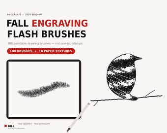 Fall Procreate Brush Set, 100+ Autumn Drawing Brushes, Ink Liner, Crosshatch, Woodgrain, Stipple & Paper Texture Brushes iPad