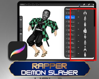 Demon Slayer Procreate Brushes - 60 Goofy Pose Rap Icon Mashup Briefmarken, Anime Ninja Tattoo Flash Brushset, digitaler Download