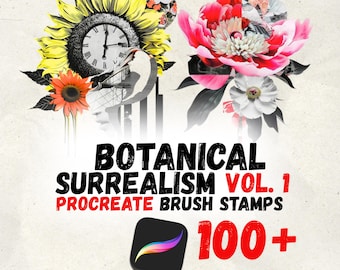 Botanical Surrealism Vol.1 Procreate Brush Stamps | 100+ Flower Surreal Tattoo Flash | Dreamlike Floral Collage Art