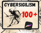 100 Cybersigilism Tattoo Designs Pack | Procreate Stamps | Neotribal Tattoo | Tattoo Sketch Ideas | Tattoo Stencil Templates | Cybersigil
