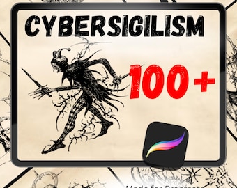 Paquete de 100 diseños de tatuajes de cibersigilismo / Sellos para Procreate / Tatuaje neotribal / Ideas para bocetos de tatuajes / Plantillas de plantillas para tatuajes / Cibersigil