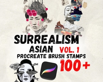 Surrealism Asian Procreate Stamps | Buddha Portrait Tattoo Flash | Blackwork Spiritual Brush Set