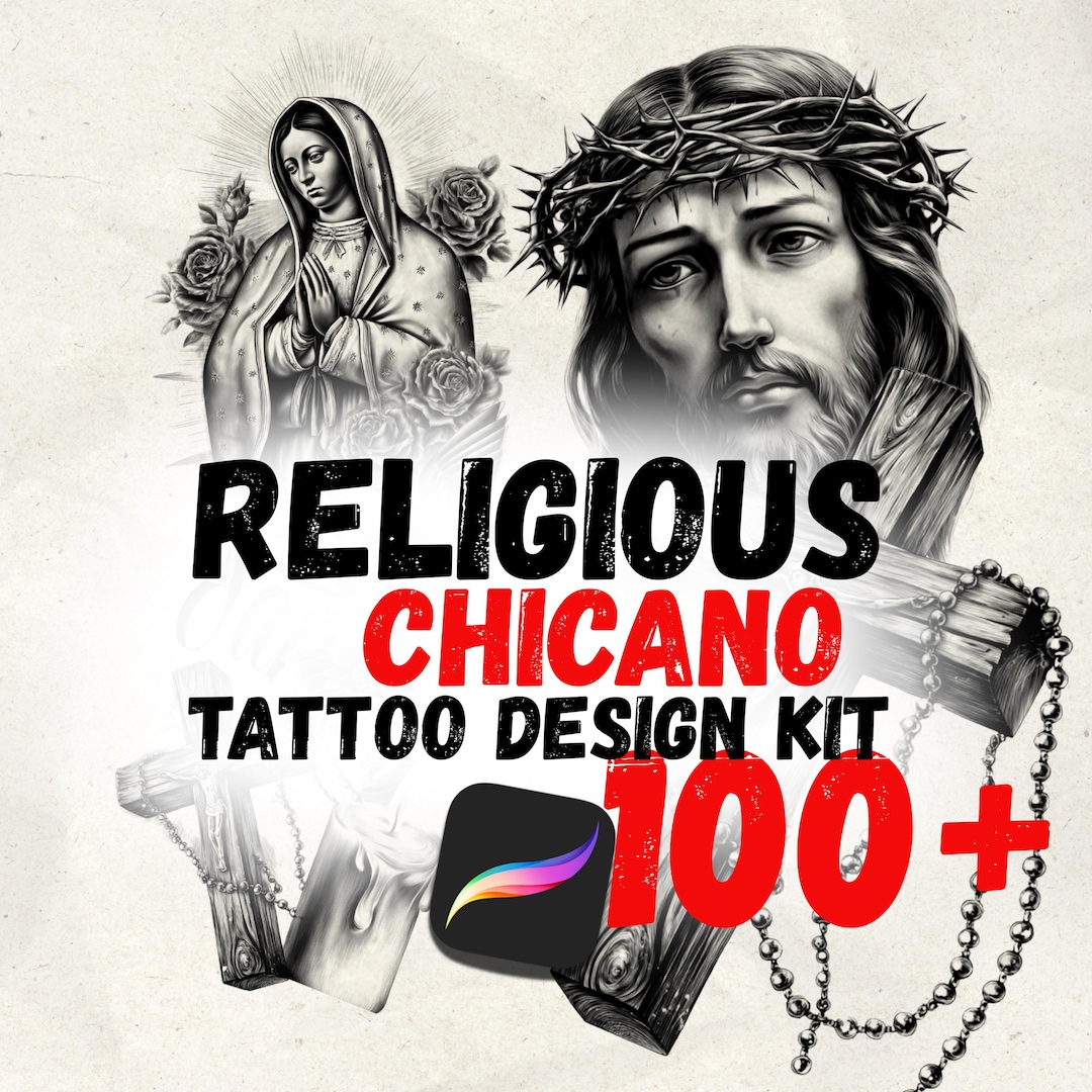 Low Rider Procreate Religious Chicano Tattoo Flash Set for Procreate | Virgin Mary Jesus ...