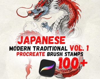 Dragón tradicional japonés moderno: más de 100 sellos de pincel para Procreate (vol. 1) / Paquete de tatuajes y trazos