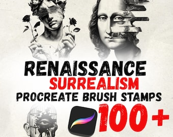 Sellos Procreate de surrealismo renacentista / Kit de tatuajes de retratos / Pinceles para diseño de estatuas clásicas