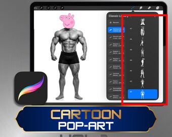 Cartoon Head Tattoo Procreate Pinselset - 60 Realistische Körperstempel, schwarzer und grauer Blitz