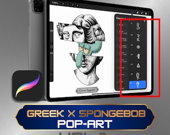 Sellos de busto griego estilo pop-art para Procreate / Collage de estatua clásica para tatuajes (PNG) / Vol. 1