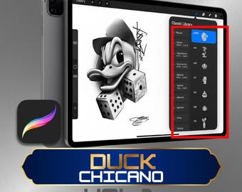 Pinceles Chicano Duck para Procreate: paquete de 100 sellos de tatuaje, set de diseños de tatuajes para antebrazo con dados y cartas
