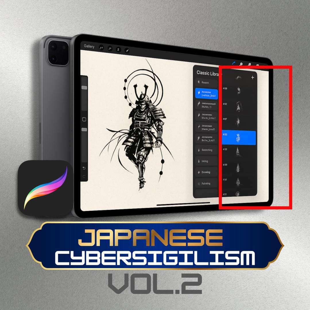 Japanese Cybersigilism Procreate Tattoo Stamps | Samurai Blackwork Line ...
