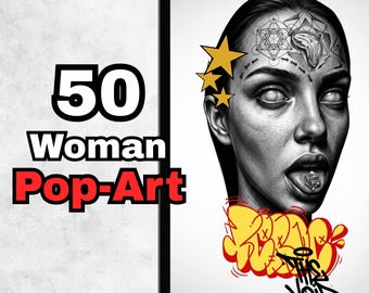 50 women pop-art realism procreate tattoo design brush stamp set