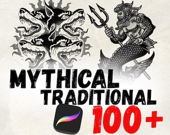 Set de tatuajes míticos y tradicionales para Procreate