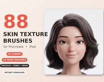 Skin Texture Procreate Brushes, 88 Freckle & Pore Stamps + Paint Brushes for iPad, Realistic Portrait Skin Brush Set, Digital Makeup