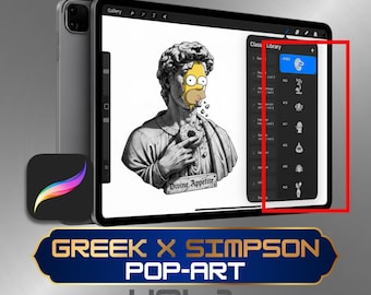 Sello pop-surrealista de busto griego para Procreate / Diseño de tatuaje de donut de dibujos animados PNG / Collage de estatua clásica