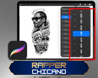 OG Rapper Chicano Tattoo Procreate Stamps – 100 Black & Grey Forearm Sleeve Portrait Brushes