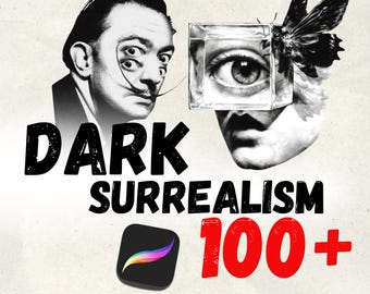 100 sellos surrealistas para tatuajes de Procreate / Pinceles para rostro y figura / Flash digital realista para tatuadores / Plantillas para Procreate