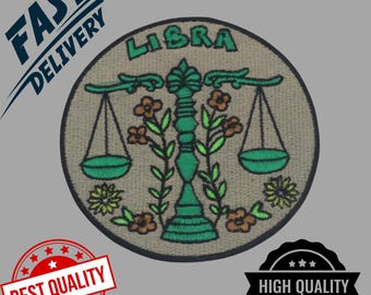 Libra Zodiac Patch | Embroidered Scales, Floral Astrology