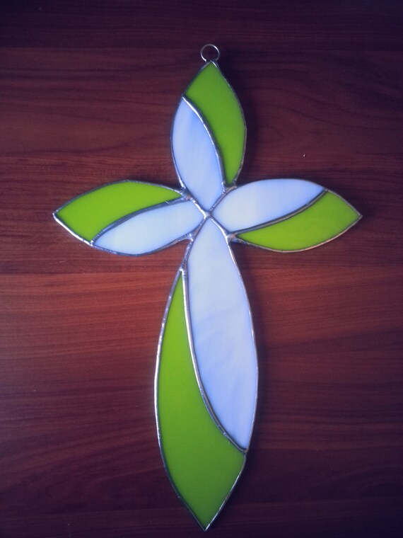 Items similar to Lime Green and White Stained Glass Cross on Etsy