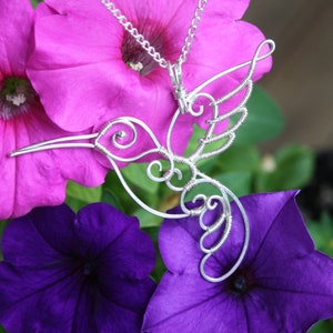 Hummingbird Pendant Necklace - Silver Wire Wrapped Handcrafted Bird Jewelry - Nature Lover Gift - Elegant and Whimsical Spring Summer Style