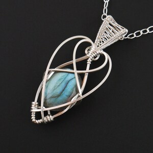Sterling Silver Labradorite Pendant - Elegant Wire Wrapped One of a Kind Necklace - Elven / Celtic Design | &quot;Cordelia&quot;