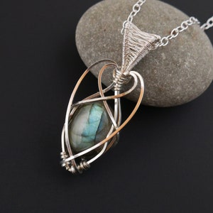 Sterling Silver Labradorite Pendant - Elegant Wire Wrapped One of a Kind Necklace - Elven / Celtic Design | &quot;Cordelia&quot;
