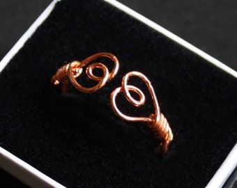 Double Heart Adjustable Ring - Simple & Elegant Copper Wrapped - US Size 6 to 8