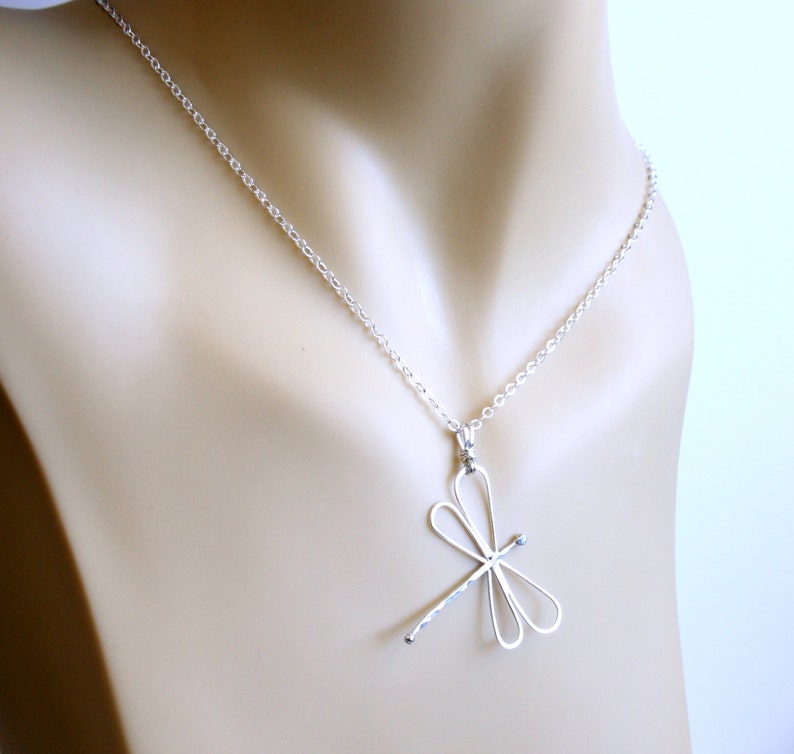 Sterling Silver Dragonfly Pendant Necklace Spring Summer Jewelry image 3