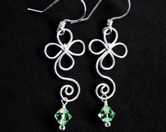 Shamrock Flower Earrings - Silver and Choice of Swarovski Crystal - Irish Celtic Saint Patrick's Day Clover Green