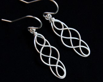 Celtic Knot Earrings - Sterling Silver Wire Wrapped Dangle - Irish Jewelry - Brenain