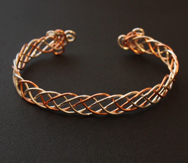 Celtic Braid Bracelet Silver and Copper Mixed Metal Cuff Bracelet Wire Wrapped Weave image 2