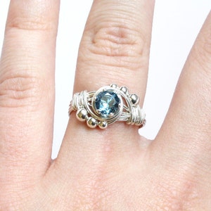 Wire Wrapped Birthstone Ring - Sterling Silver and CHOICE of Faceted Gemstone - Custom Size Made to Order