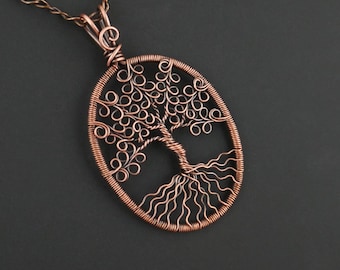 Copper Tree of Life Pendant Necklace - Handcrafted One of a Kind - Elegant Wire Wrapped Jewelry