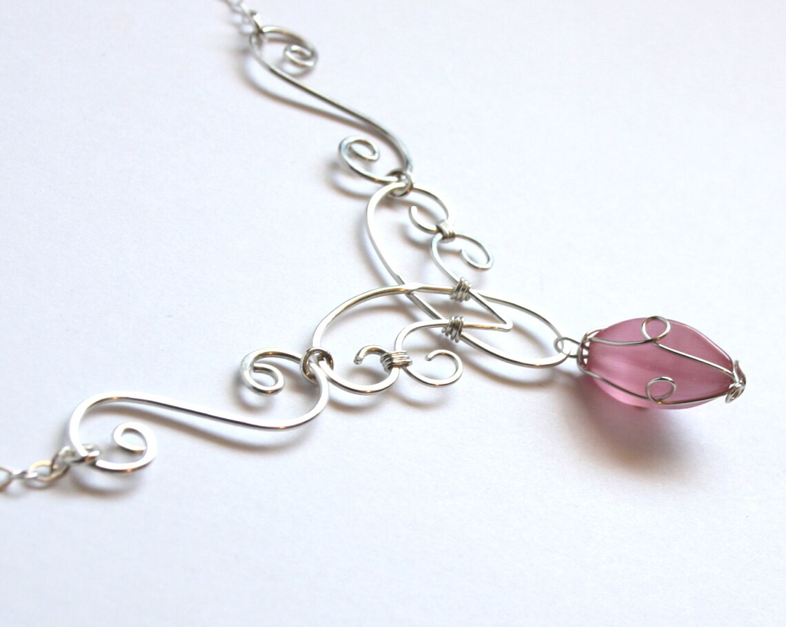 Elven Charm Necklace Elegant Swirl Silver Wire Wrapped - Etsy