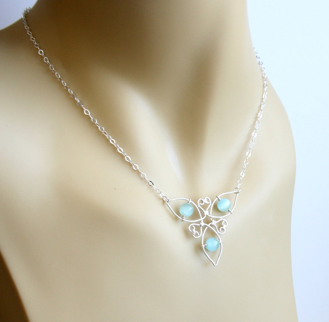 Irish Shamrock - Irische Kleeblatt Kette Aus Silber & Connemara Marmor