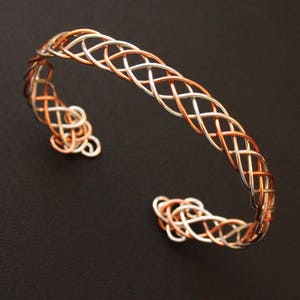 Celtic Braid Bracelet Silver and Copper Mixed Metal Cuff Bracelet Wire Wrapped Weave image 1