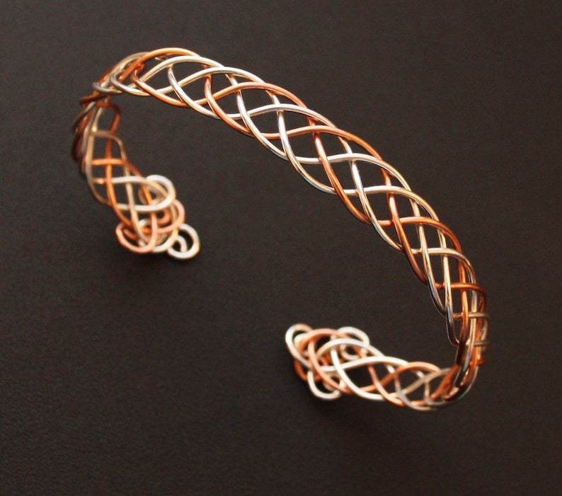 Celtic Braid Bracelet Silver and Copper Mixed Metal Cuff Bracelet Wire Wrapped Weave image 1