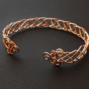 Celtic Braid Bracelet Silver and Copper Mixed Metal Cuff Bracelet Wire Wrapped Weave image 3