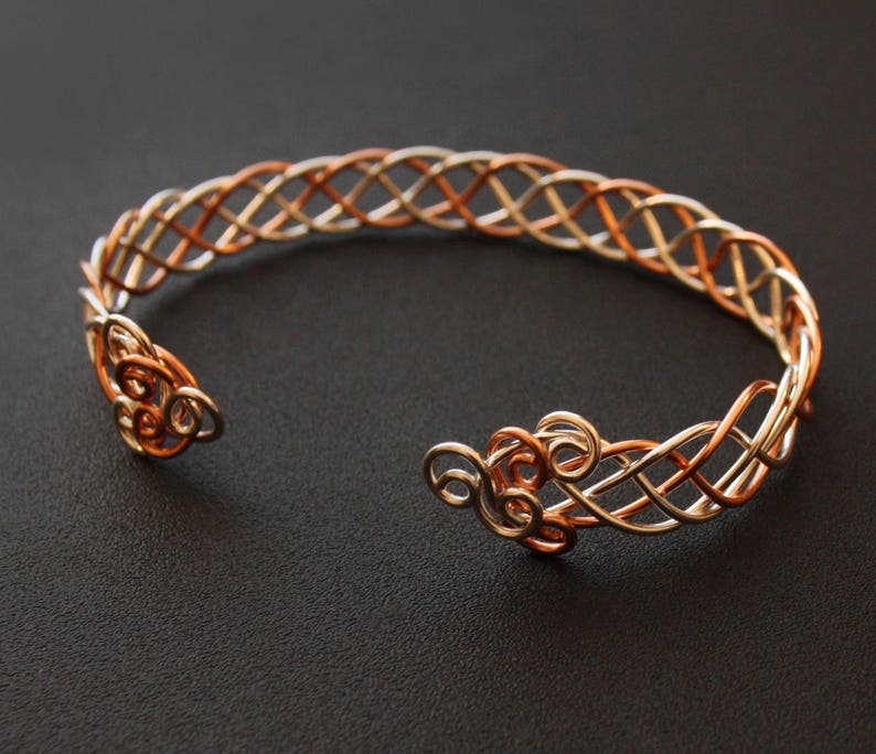 Celtic Braid Bracelet Silver and Copper Mixed Metal Cuff Bracelet Wire Wrapped Weave image 3