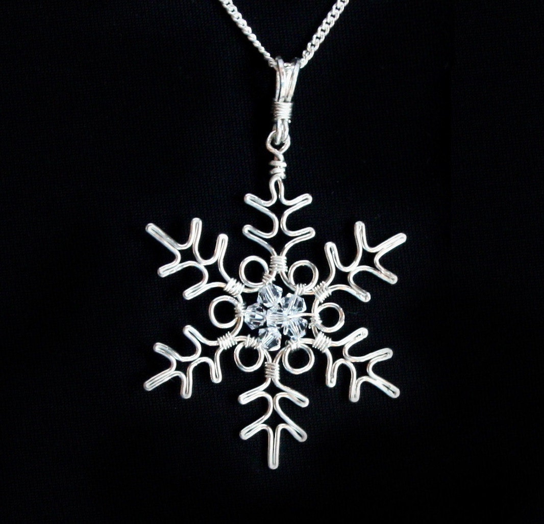 Snowflake Pendant Necklace Silver Wire Wrapped Swarovski | Etsy