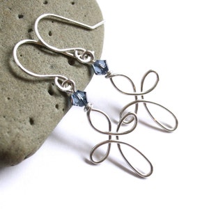 Celtic Cross Earrings - Silver Wire Wrapped with Choice of Swarovski Crystal - Christian Religious Inspirational Faith Jewelry